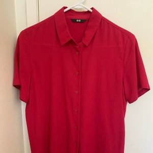 Uniqlo Lightweight Womens Short Sleeve Button Down Collared Blouse Shirt